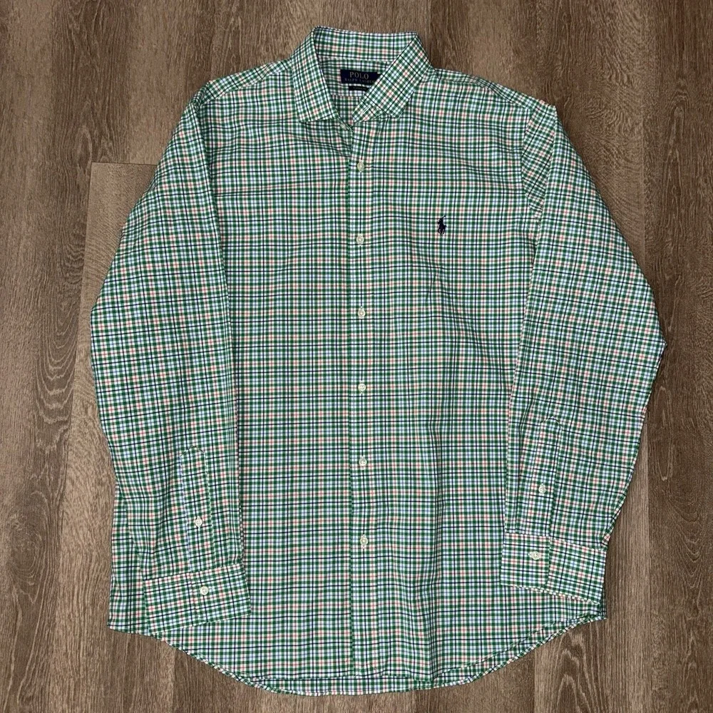 Polo Ralph Lauren Performance Long Sleeve Button Up Men's XL Green White Plaid